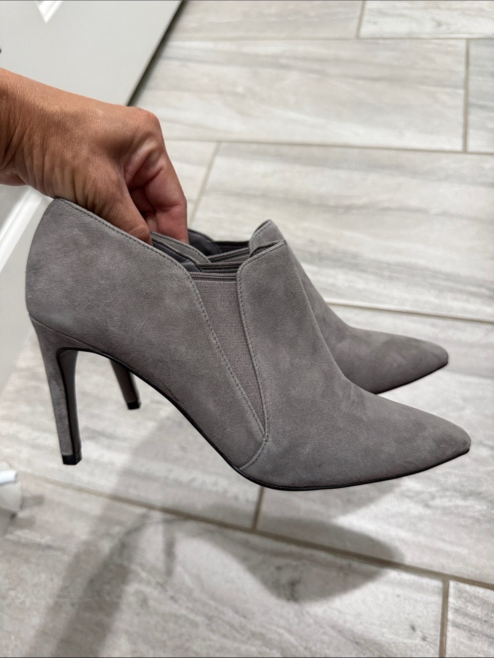 Cole Haan Charcoal Gray Suede Pointed Ankle Booties